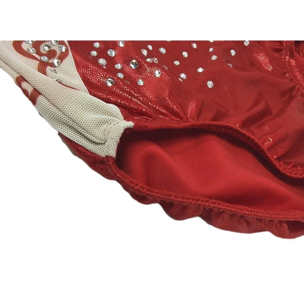 Ozone Competition Leotard Bling Vneck LS Size YL Youth Large NWOT Red 64650